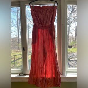 Women’s Strapless Salmon Color Jumpsuit